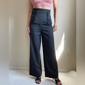 Vintage-Inspired Black Pinstripe Wide-Leg Pants 2XL